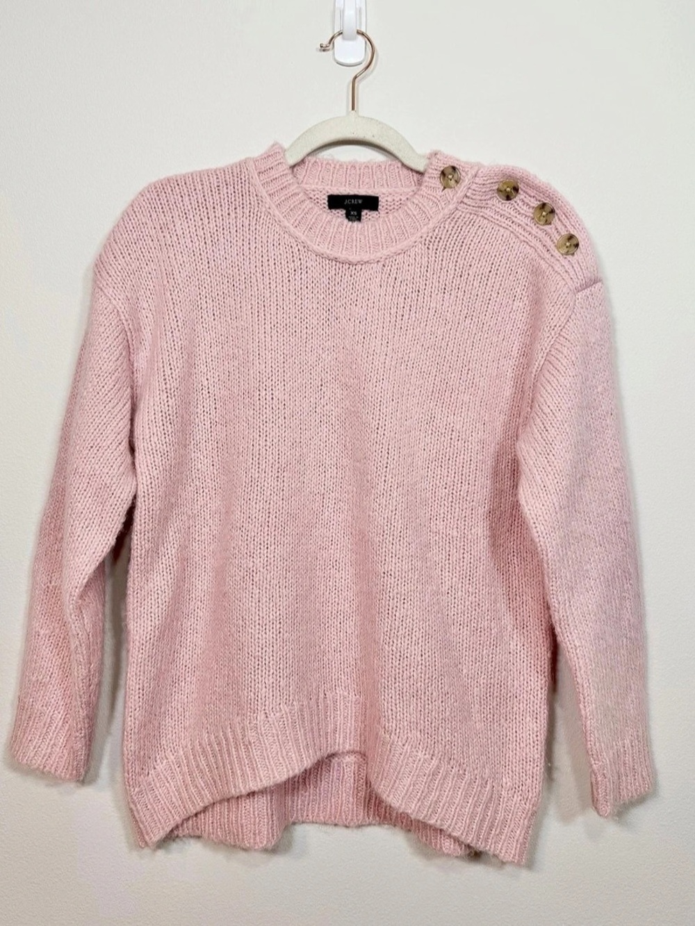 J.Crew Wool Sweater Button-Shoulder Alpaca-Blend Crewneck Blush Pink Women XS